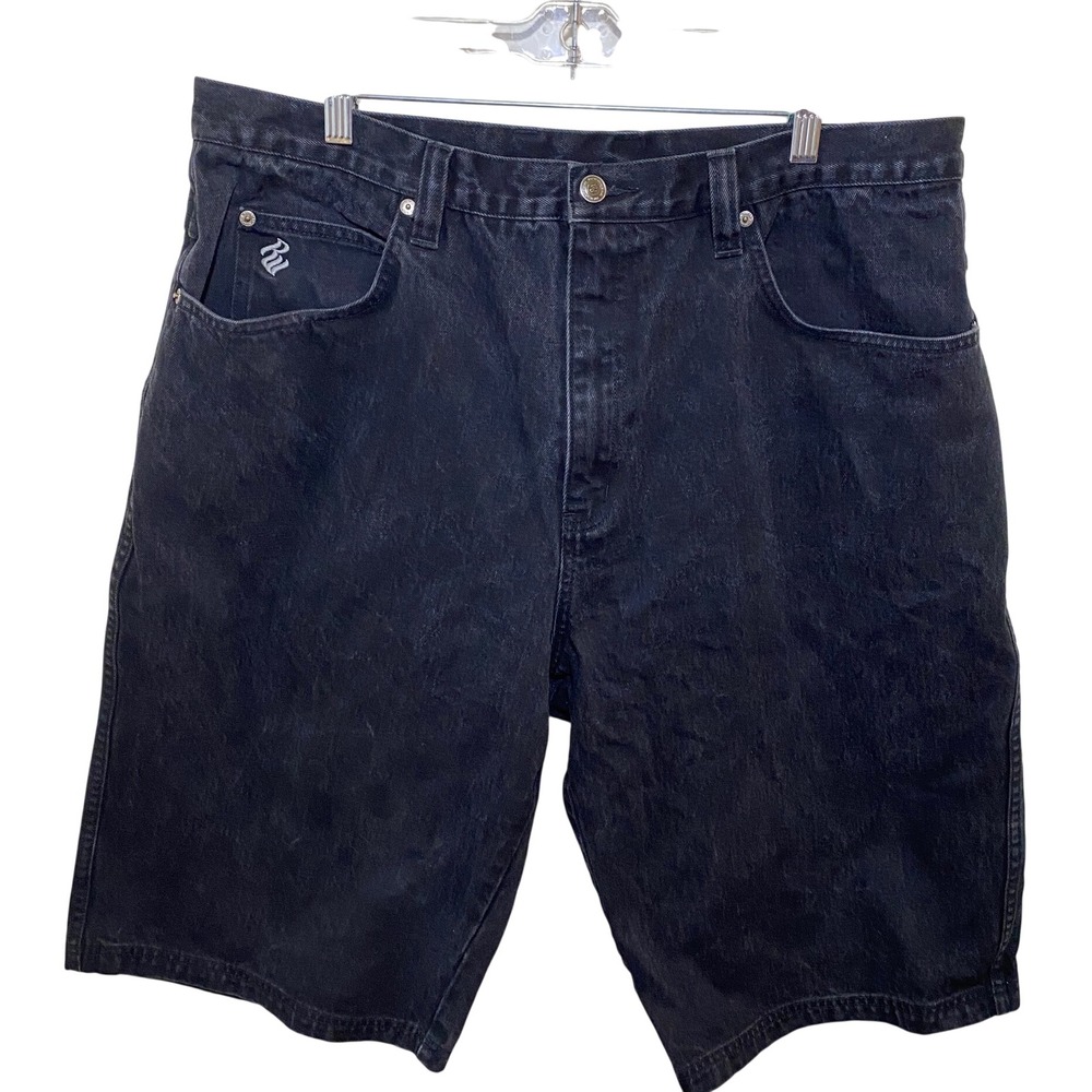 Rocawear Mens Black Denim Shorts‎ Y2K Baggy Hip Hop Embroidered Logo Size 40